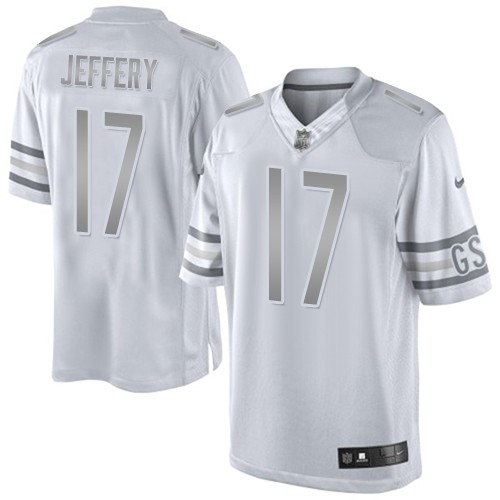 Men's Elite Alshon Jeffery Nike Jersey White - #17 Platinum NFL Chicago Bears